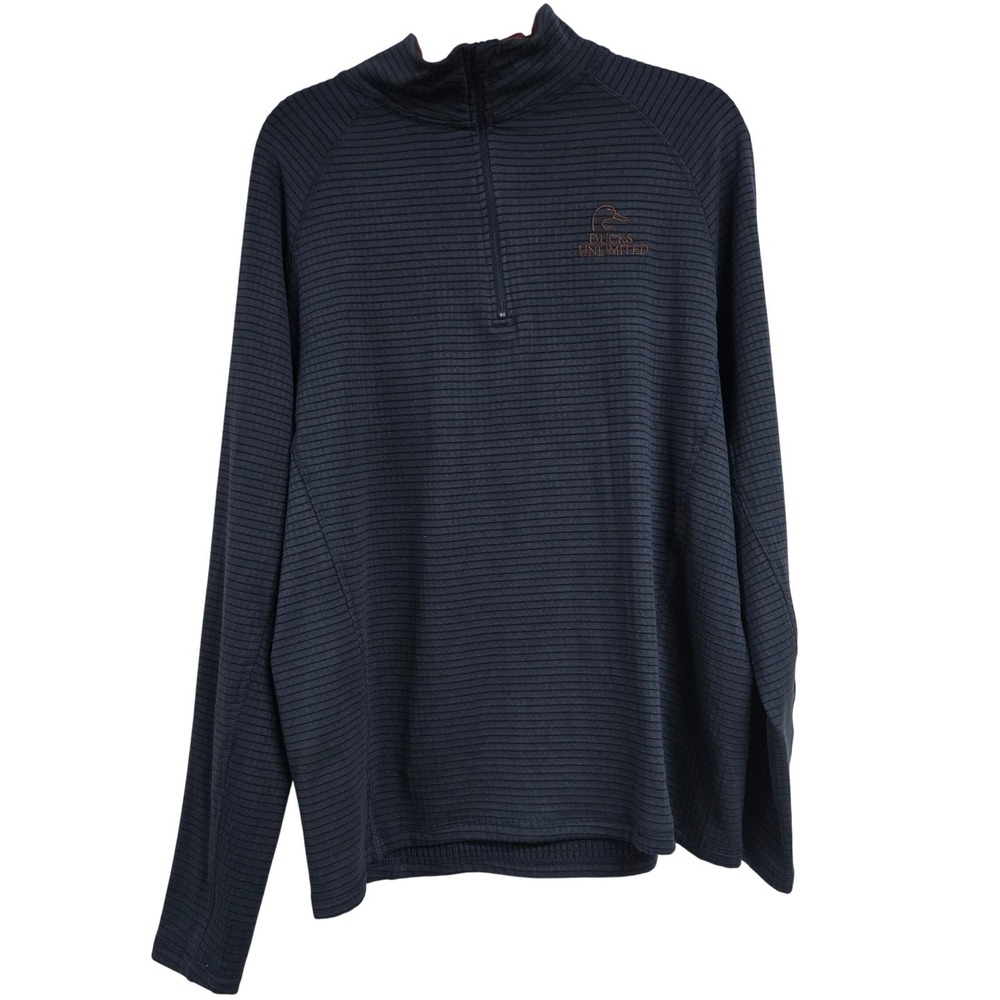 Ducks Unlimited 1/4 Zip Pullover Grid Fleece‎ Sweatshirt Striped Blue Men's Sz L
